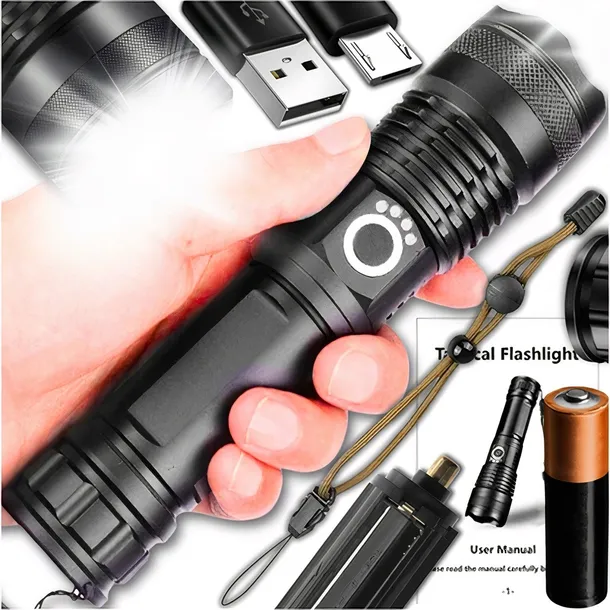 LATARKA LED TAKTYCZNA AKUMULATOROWA WOJSKOWA ZOOM WODOODPORNA USB MOCNA