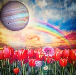 fototapeta-kwiaty-planeta-czerwone-tulipany-tecza