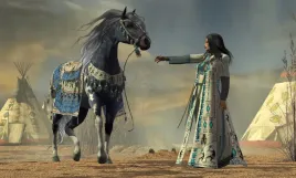 fototapeta-natura-kon-indianka-szalasy