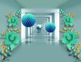fototapeta-tunel-turkusowe-kwiaty-drzewo-260x180