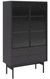 witryna-niska-olar-85-cm-trzy-polki-i-dwie-szuflady-jesion-portland-czarny
