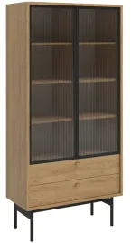 witryna-wysoka-olar-85-cm-cztery-polki-i-dwie-szuflady-hikora-naturalna