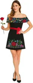 sukienka-hiszpanka-w-kwiaty-folklor-m-czarna-roza-przypinana-bez-ramion