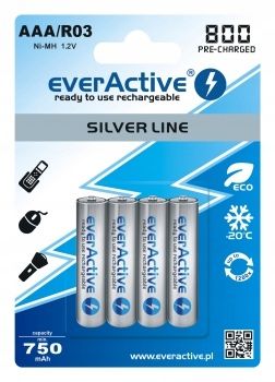 4X Akumulatorki Everactive R03/Aaa Ni-Mh 800 Mah
