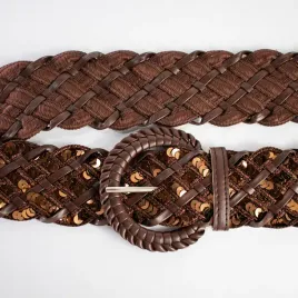 pasek-do-spodni-pleciony-damski-elegancki-115-cm-zlote-cekiny-brazowy