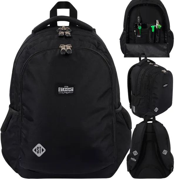 ST.RIGHT PLECAK SZKOLNY MŁODZIEŻOWY 3 komorowy CZARNY VINTAGE BLACK