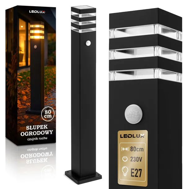 Lampa Ogrodowa Słupek LED E27 80cm Czujnik Ruchu Zmierzchu IP44