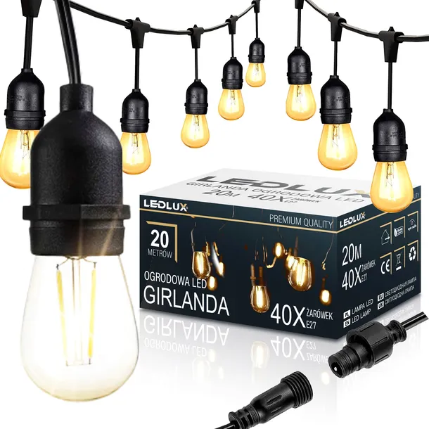 GIRLANDA Ogrodowa LED 1W 20m 40xE27