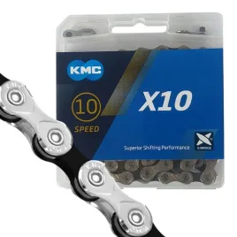 kmc-x10-lancuch-rowerowy-10-rzedowy-114-ogniw-srebrno-czarny