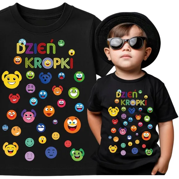 DZIEŃ KROPKI KOSZULKA CZARNA DO PRZEDSZKOLA DLA CHŁOPCA DZIEWCZYNKI 122 cm
