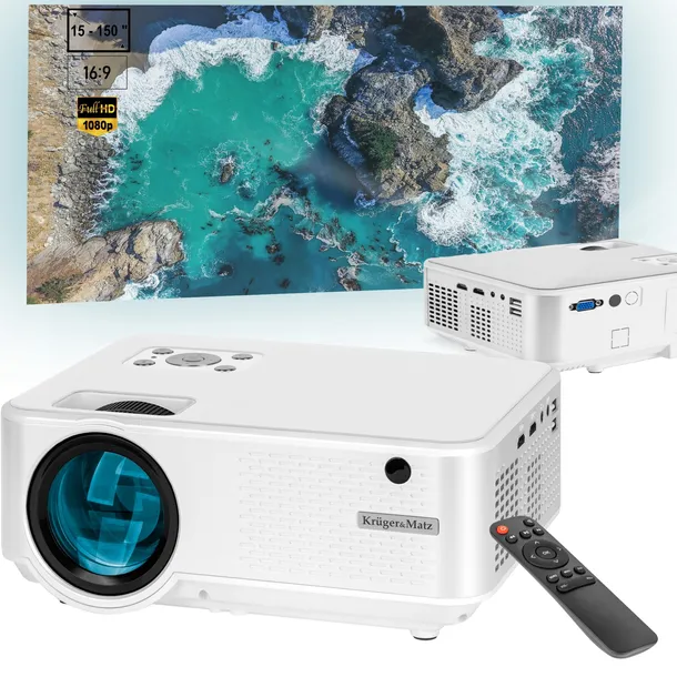 Projektor LED Full HD USB 5000Lm 150" rzutnik pilot Kruger&Matz V-LED20