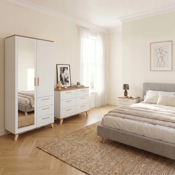 Meblościanka Oslo biały zestaw mebli do sypialni szafa komoda szafki nocne