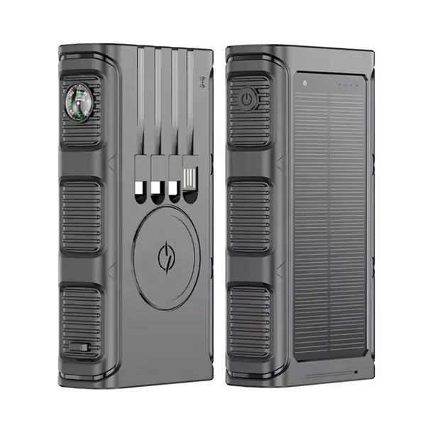 POWERBANK SOLARNY INDUKCYJNY 38000MAH 8xUSB LED USB-C PD CZARNY WODOODPORNY