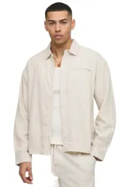 boohooman-meska-koszula-casual-bezowa-len-wiskoza-dlugi-rekaw-m-z3a
