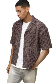 boohooman-meska-koszula-casual-brazowa-krotki-rekaw-z-faktura-l-z3a