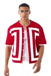 boohooman-meska-koszula-casual-krotki-rekaw-czerwono-bialy-wzor-m-z3a