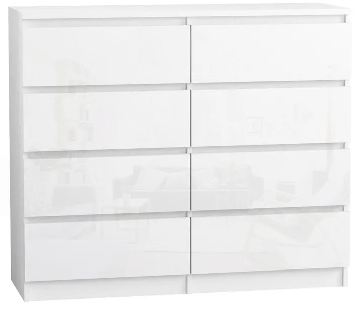 Komoda 100 cm 8 szuflad Korpus Biały mat, Fronty Połysk