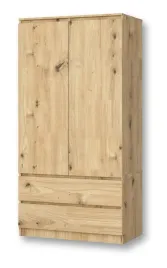 szafa-90-dwudrzwiowa-garderoba-z-2-szufladami-i-polkami-dab-artisan-pojemna