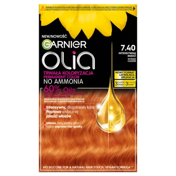 Garnier Olia Trwała Koloryzacja Farba Do Włosów 7.40 Kolor Intensywna Miedź
