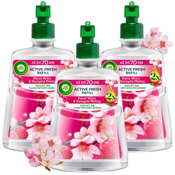 3x Air Wick Wkład Odświeżacza Active Fresh Kwiat Wiśni Maliny Refill 228 ml