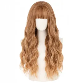 peruka-damska-oufei-dluga-falowana-z-grzywka-strawberry-blonde-70cm