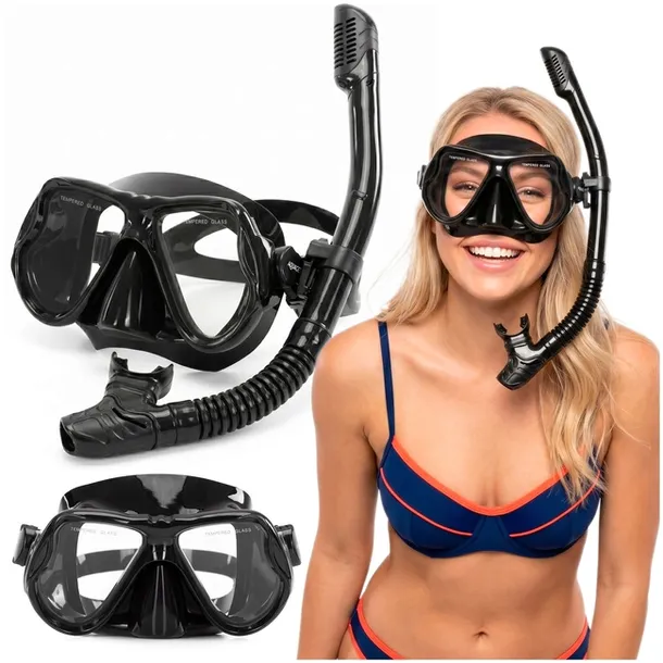 Maska do nurkowania z rurką, Anti-fog filtr UV DryTop gogle do pływania