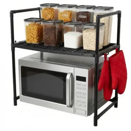 polka-kuchenna-nad-mikrofalowke-opiekacz-regal-organizer-przyprawy-czarna