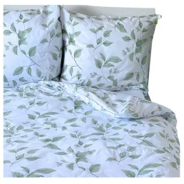 posciel-bawelniana-komplet-liscie-zielone-160x200-70x80-wzor-biala-polska