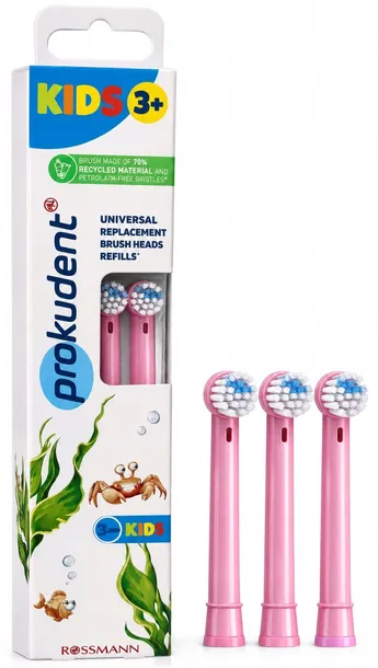 PROKUDENT KIDS 4+ KOŃCÓWKI DO SZCZOTECZKI ELEKTRYCZNEJ 3 SZT dziewczynka