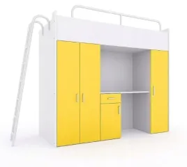 lozko-pietrowe-kiki-5-80x190-cm-z-biurkiem-i-drabinka-zolty-mat