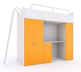 lozko-pietrowe-kiki-5-80x190-cm-z-biurkiem-i-drabinka-pomaranczowy-mat