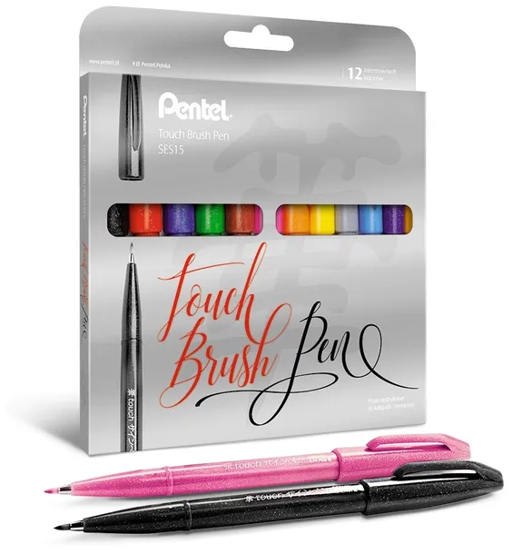 PENTEL PISAKI MARKERY do kaligrafii i liternictwa BRUSH SIGN PEN 12 sztuk