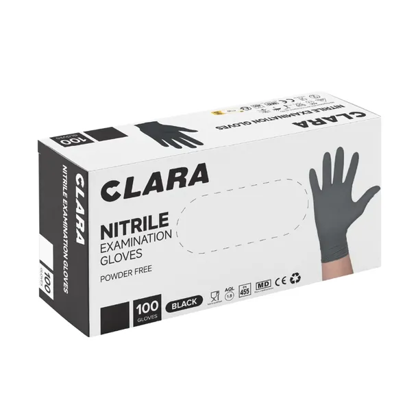 CLARA Rękawiczki nitrylowe jednorazowe CZARNE BLACK XL 100 sztuk