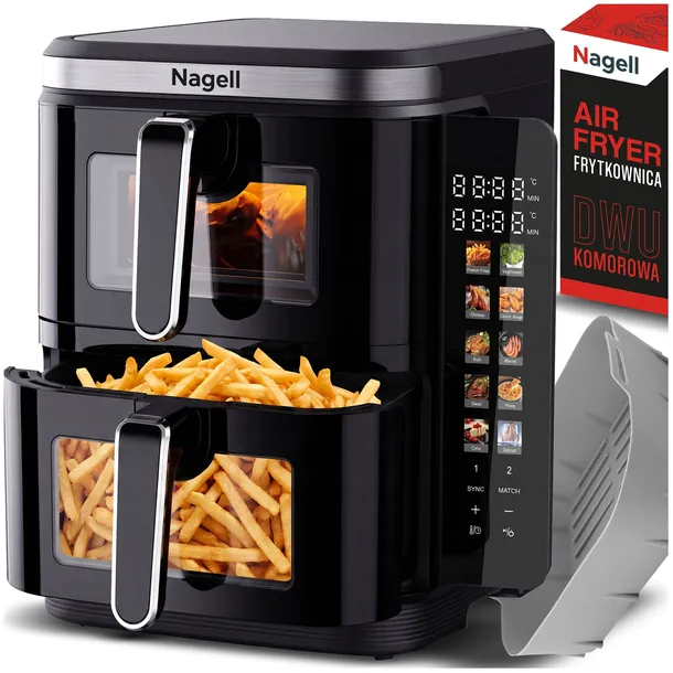 MOCNA DUŻA FRYTKOWNICA BEZTŁUSZCZOWA 2800W AIRFRYER PODWÓJNA 11L + GRATIS