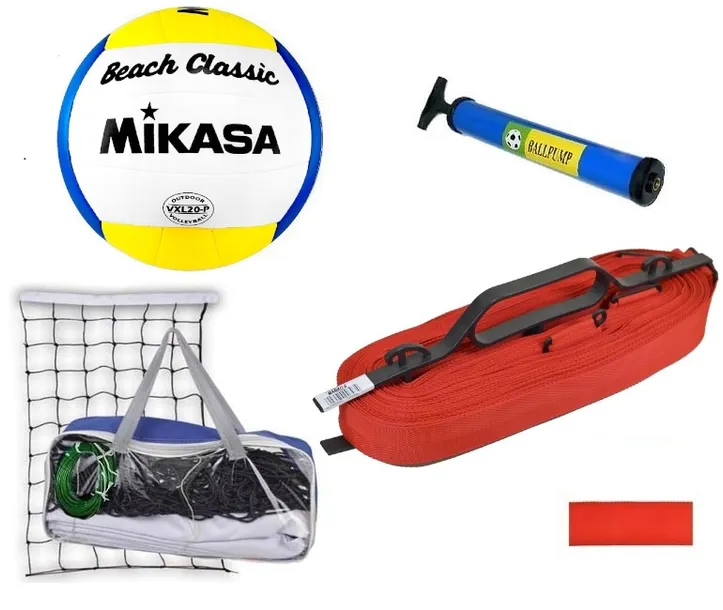 ZESTAW do SIATKÓWKI- linie CZERWONE, siatka VOLLEYNET, piłka Mikasa, pompka