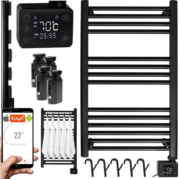 GRZEJNIK ELEKTRYCZNY ŁAZIENKOWY DRABINKA ŚCIENNY 90x56cm 600W TERMOSTAT