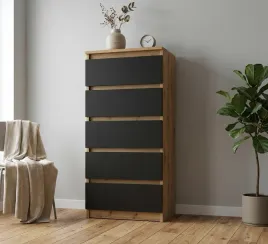komoda-nowoczesna-50-cm-szuflady-bezuchwytowa-dab-artisan-czarny-mat