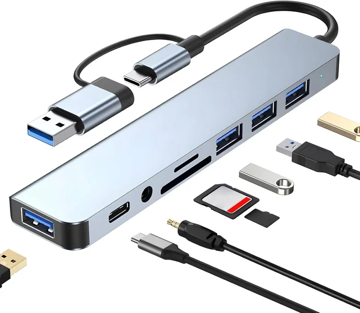 Adapter HUB 8w1 Koanni USB-C przejściówka USB 3.0 PD SD LAN