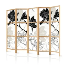 parawan-japonski-panelowy-5-czesci-czarno-biale-kwiaty-line-art-225x172