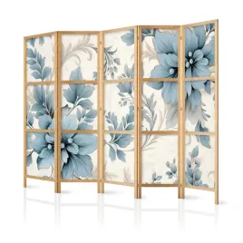 parawan-japonski-panelowy-5-czesci-niebieskie-kwiaty-liscie-vintage-225x172