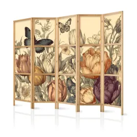 parawan-japonski-panelowy-5-czesci-polne-tulipany-motyle-styl-retro-225x172