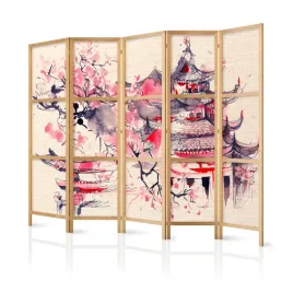 parawan-japonski-panelowy-5-czesci-swiatynia-pogoty-kwiaty-wisni-225x172