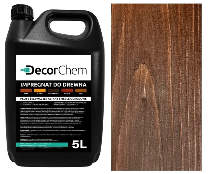 IMPREGNAT farba do drewna palisander 5l DecorChem z woskami. Hydrofobowy
