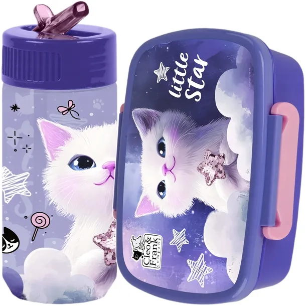KOTKI BIDON ŚNIADANIÓWKA CATS DLA DZIEWCZYNEK KOMPLET 2w1 z KOTKAMI