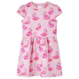 jasnorozowa-sukienka-dziecieca-116-z-nadrukiem-flamingow-i-drzew
