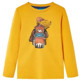 dziecieca-koszulka-longsleeve-128-ochra-z-nadrukiem-misia