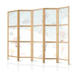 parawan-japonski-panelowy-5-czesci-dla-dzieci-balony-tecze-chmurki-225x172