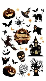 tatuaze-zmywalne-upiorna-dynia-halloween-27-wzorkow-czarne-pomaranczowe