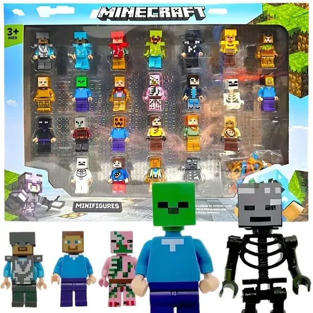 Duży Zestaw Mini Figurki Minecraft Klocki Ludziki 24 Sztuk + Akcesoria XXL Na Prezent