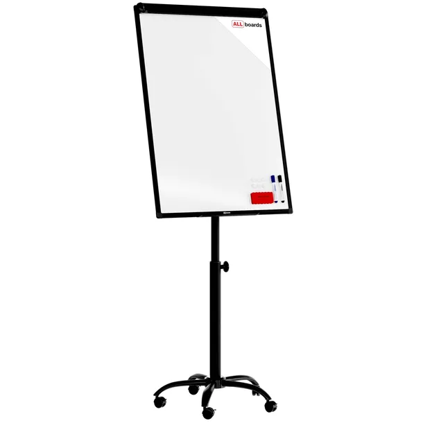 Flipchart suchościeralno-magnetyczny mobilny na kółkach 100x70 cm czarny